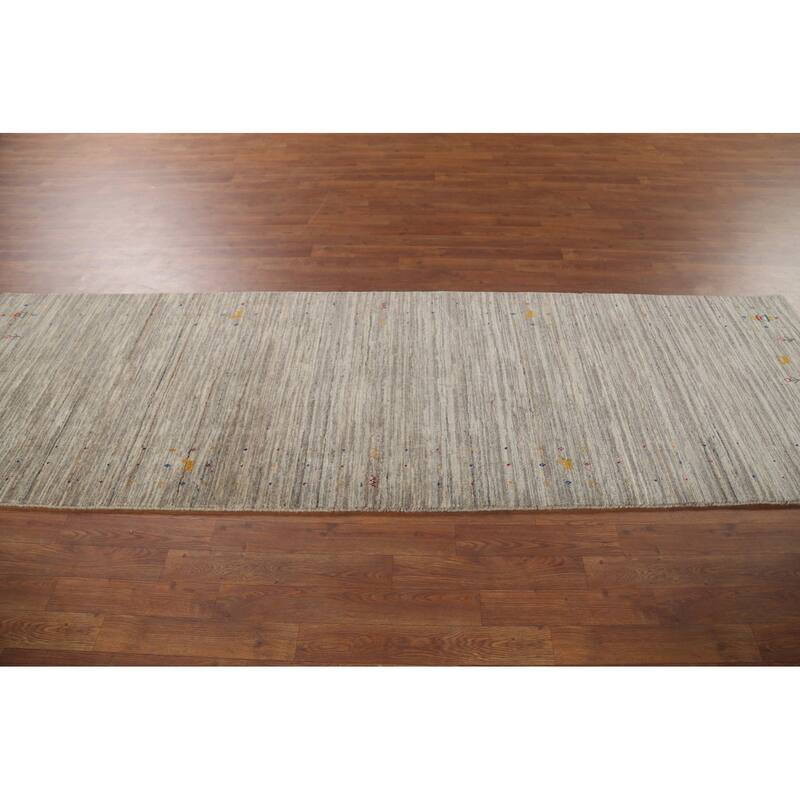 Striped Gabbeh Indian Runner Rug Hand-Knotted Wool Carpet - 2'11"x 9'8"