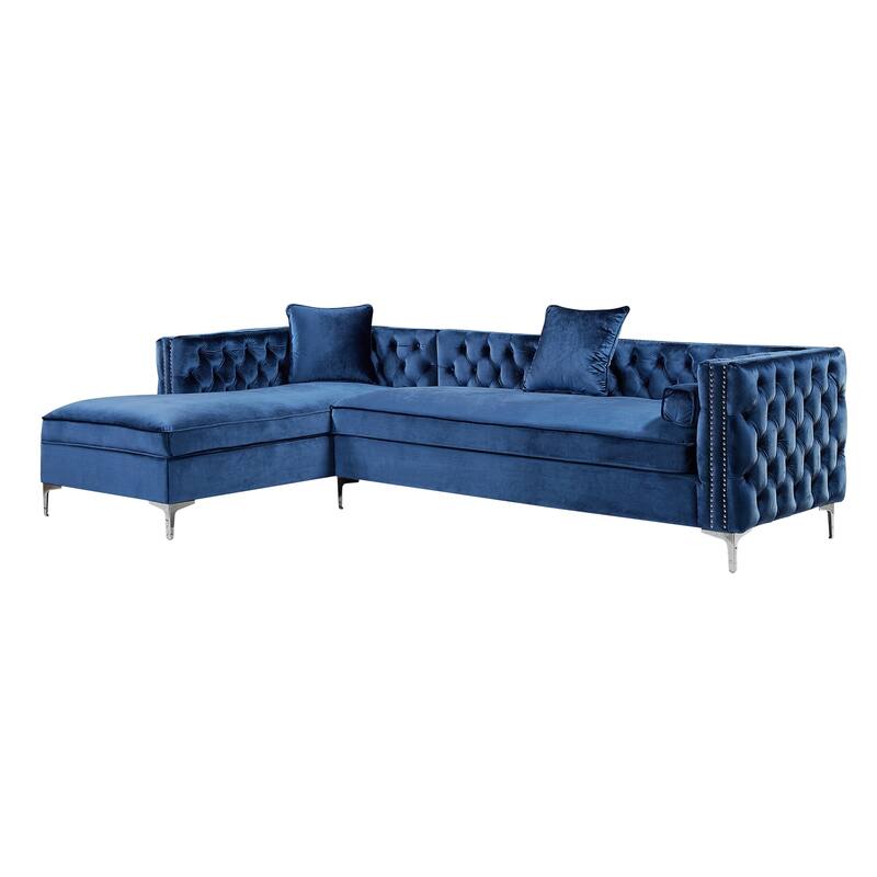 Dante Velvet Chaise Sectional Sofa - navy left - Left Facing
