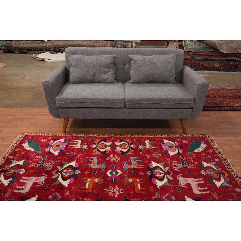 Hand Knotted Oriental 100% Wool Carpet Traditional Tribal Red Shiraz Area Rug - 6' 11'' X 4' 3''
