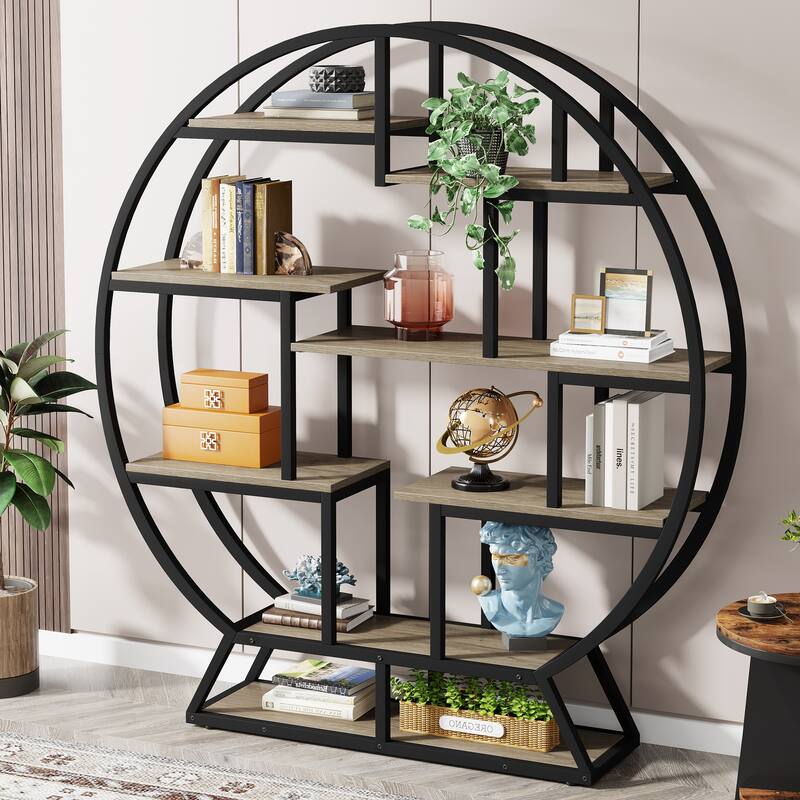 Industrial Wood Book Shelf with Staggered Shelves