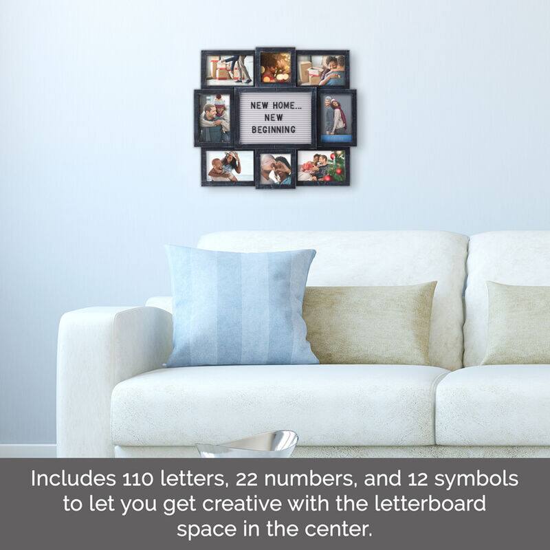Melannco 8-Opening Distressed Black Pin Board Collage Photo Frame, 19X17 Inch