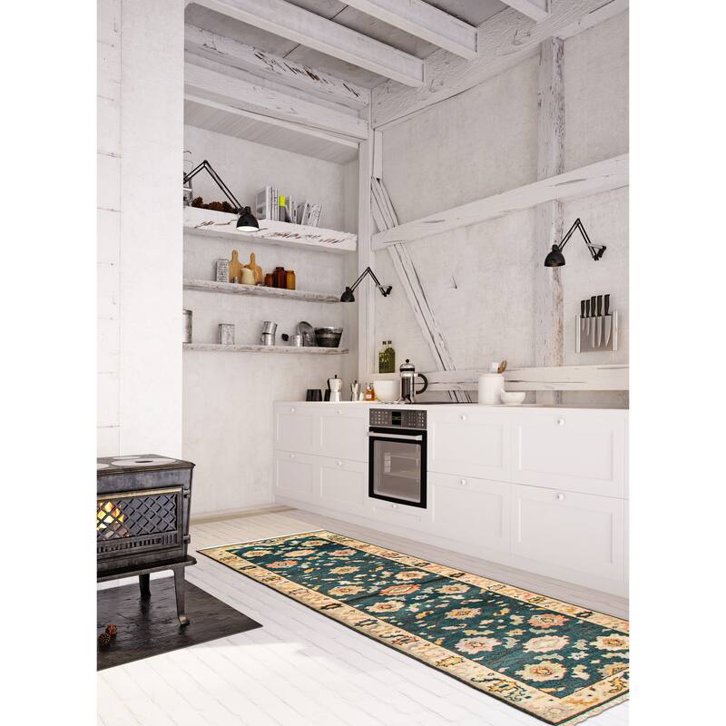 ECARPETGALLERY Hand-knotted Modern Oushak Teal Wool Rug - 2'6 x 9'10