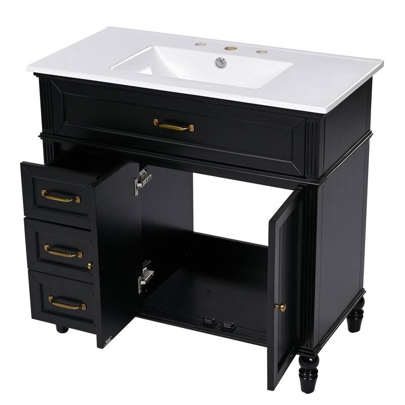 Modern Bathroom Vanity with 36" Ceramic Sink Set, Storage Cabinet with 2 Drawers, Freestanding Bathroom Cabinet