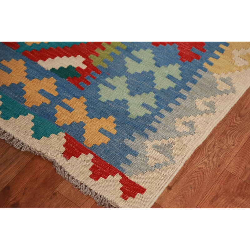 Hand Woven Oriental 100% Wool Carpet Southwestern Geometric Multi-Colored Kilim Area Rug - 8' 3'' X 6' 3''