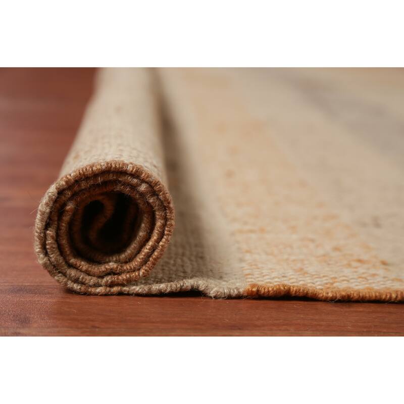 Hand Woven Oriental 100% Jute Carpet Southwestern Modern Beige & Ivories Kilim Area Rug - 12' 6'' X 10' 11''