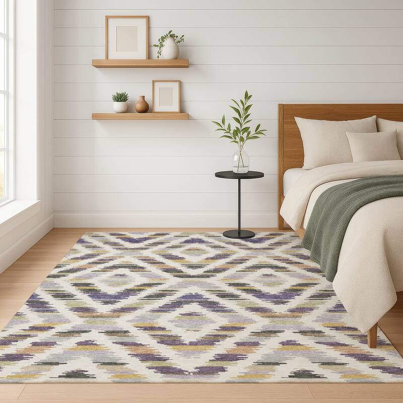 Machine Washable Indoor/ Outdoor Global Diamdon Chantille Rug