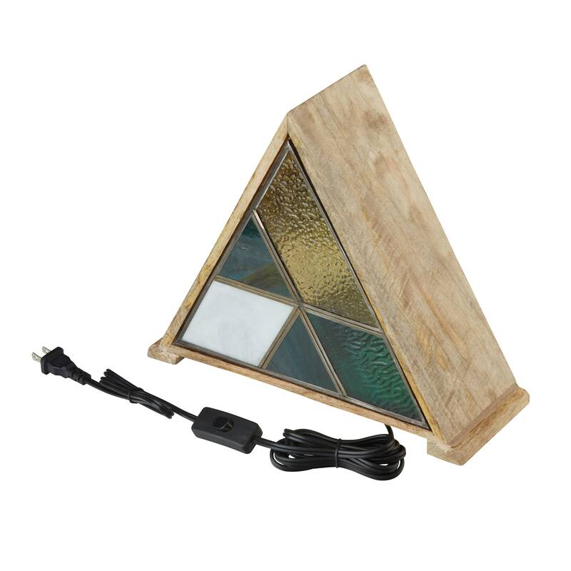 River of Goods Wood and Stained Glass Triangle Shade 11-Inch Accent Lamp - 13.5" x 4.5" x 11"