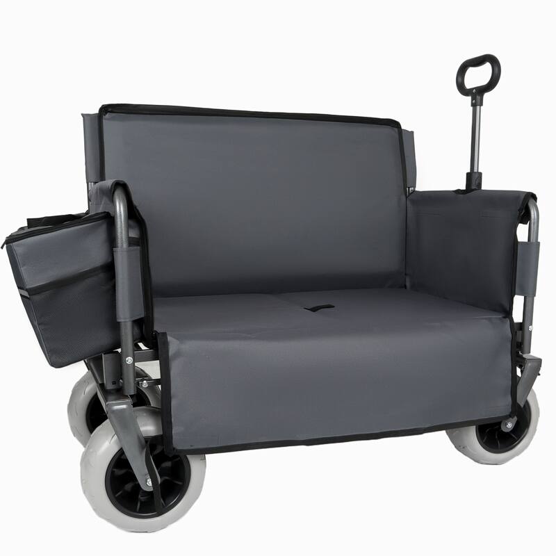 3-in-1 Folding Wagon with Bench Seat-Includes 1 ice pack, 500lbs Capacity, 9"x4" Beach Tires for Camping & Beach