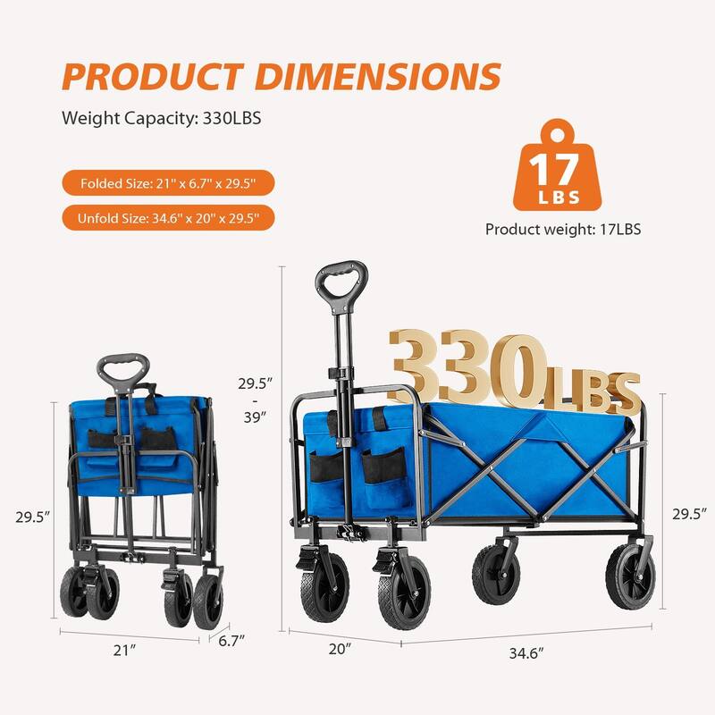 Garden Cart Camping Wagon Foldable, Utility Outdoor Wagon Collapsible Garden Camping Picnic Cart