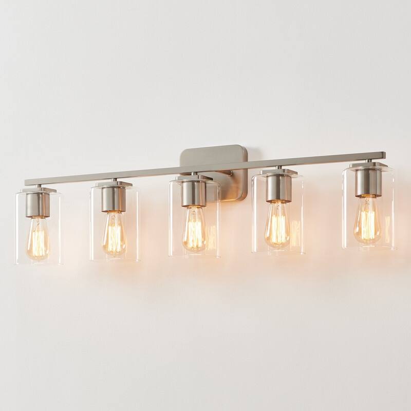 KAWOTI 35.5" 5-Light Clemmon Vanity Light with Square Glass Shade