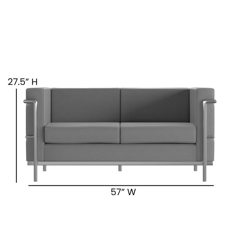 Contemporary LeatherSoft Loveseat with Double Bar Encasing Frame