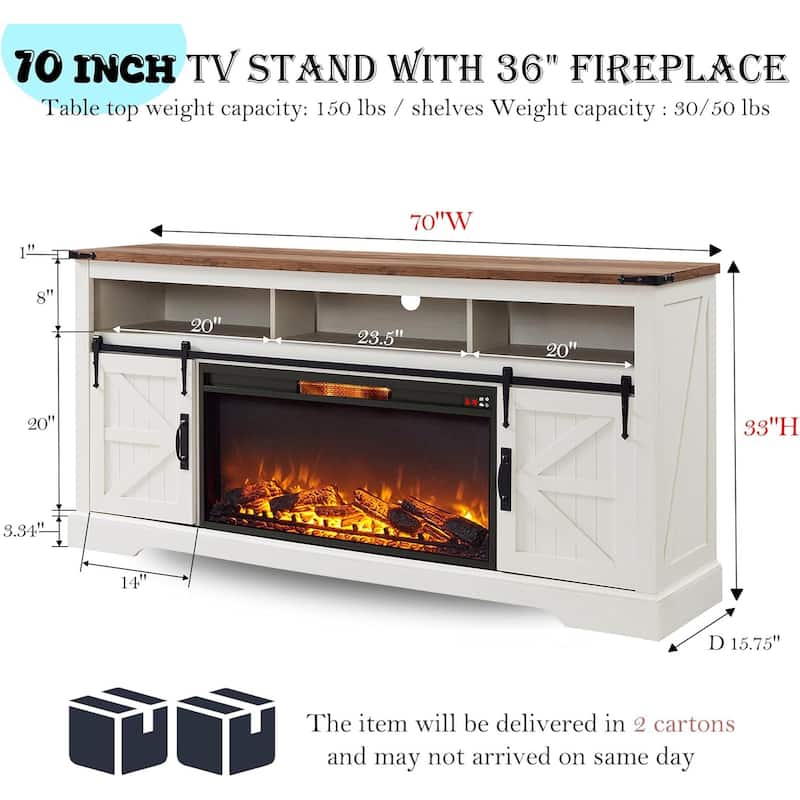 Farmhouse Fireplace TV Stand for 80" TV, Rustic Entertainment Center