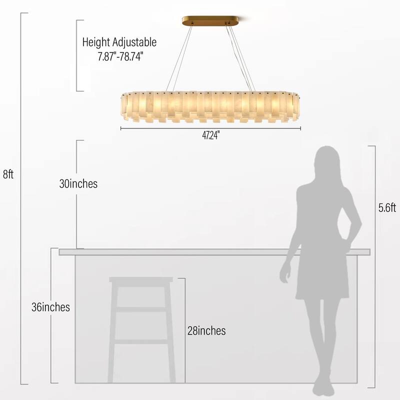 Modern Layered Alabaster Slice Chandelier, Round or Linear Pendant Light, D600-L1200 - Gold