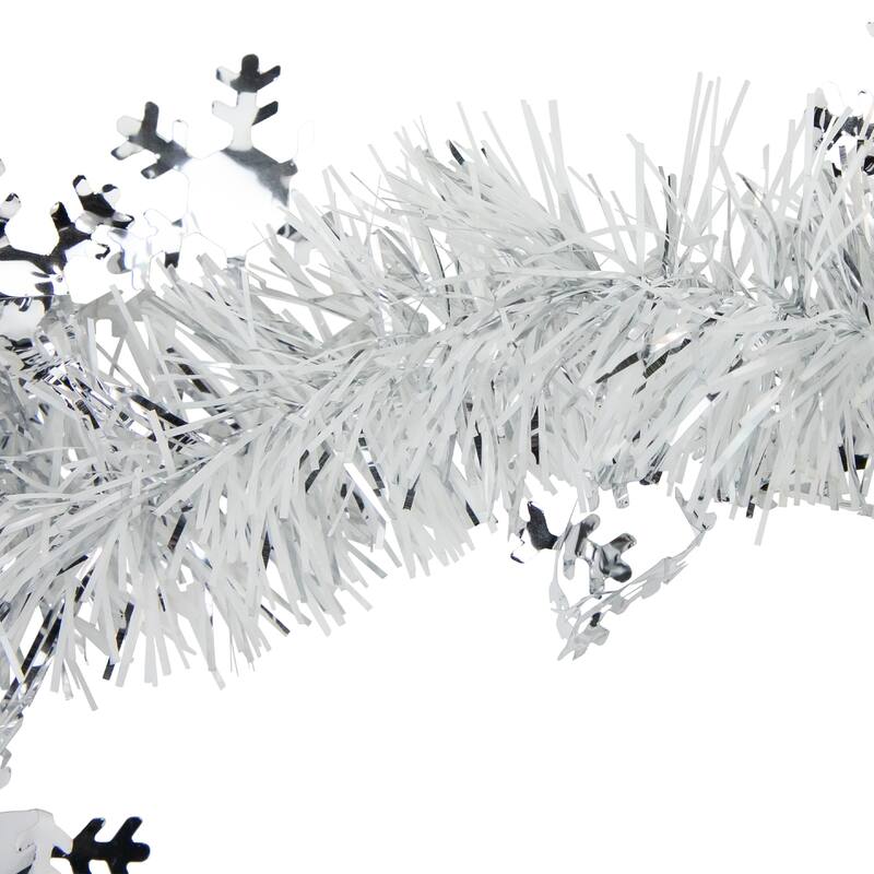 50' x 2" Christmas Tinsel Garland with Snowflakes - Unlit