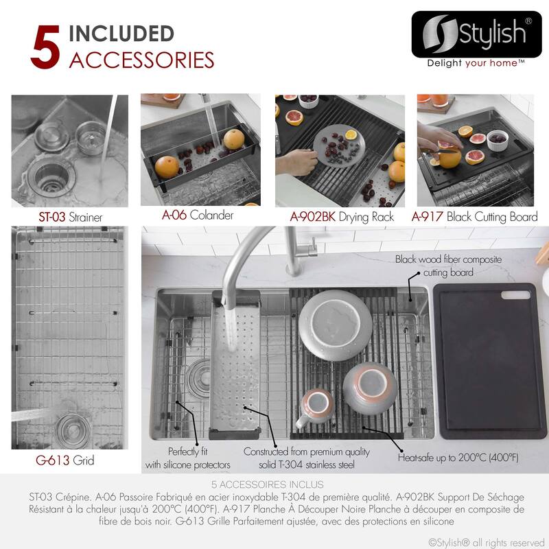 Undermount 33" Workstation Single-Bowl Stainless Steel Kitchen Sink