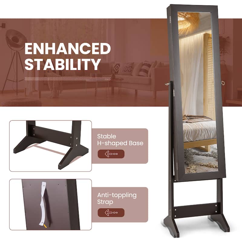 Gymax Jewelry Mirrored Cabinet Armoire Organizer Storage Box w/ Stand