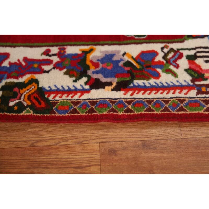 Hand Knotted Oriental 100% Wool Carpet Traditional Floral Red Bakhtiari Area Rug - 4' 6'' X 3' 5''