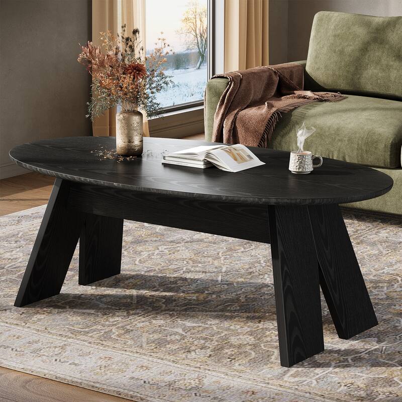 47 Inch Modern Black Oval Coffee Table for Living Room - 23.6" D x 47.2" W x 18.11" H - Black