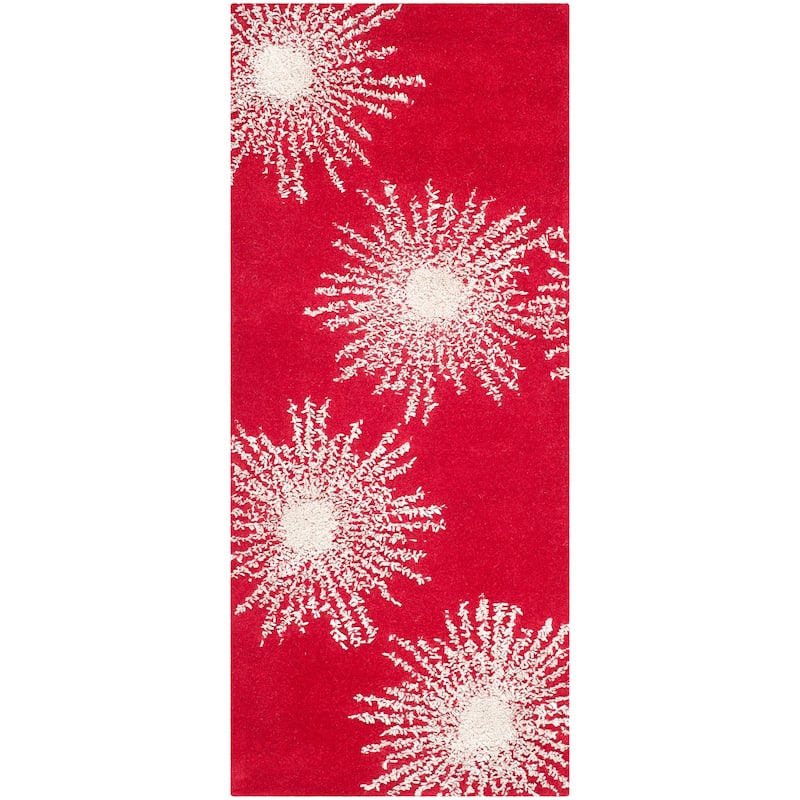 SAFAVIEH Handmade Soho Miyase Burst New Zealand Wool Rug - 2'6" x 10' Runner - Red/Ivory