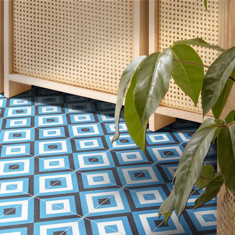 Jadida Handmade Cement Tile, 8x8, Black-Blue