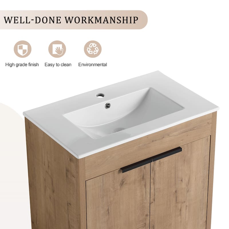 30" Freestanding Bathroom Vanity with White Ceramic Sink ,2 Soft-Close Cabinet Doors