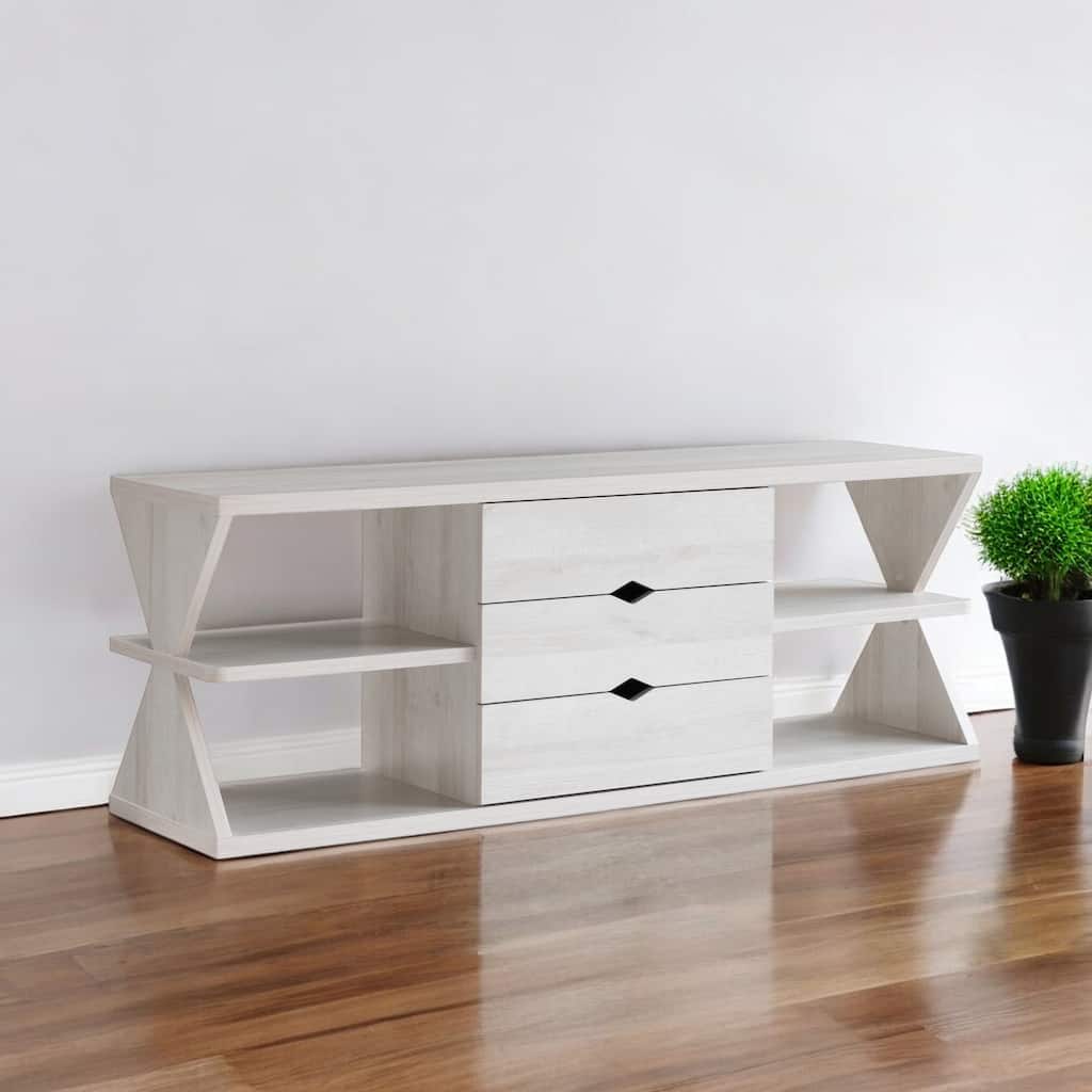 HomeRoots 60" White Wood Enclosed and Open Storage TV Stand - 60.00 in. x 22.00 in. x 15.50 in.