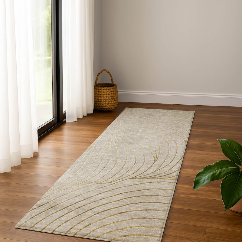 Premium Washable Super Soft Modern Wave Mayfield Rug - Beige - 2'3" x 7'6"