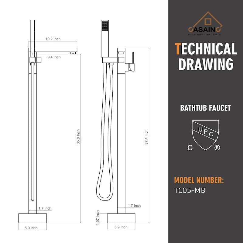 CASAINC Freestanding Single Handle Bathtub Faucet with CUPC Certification