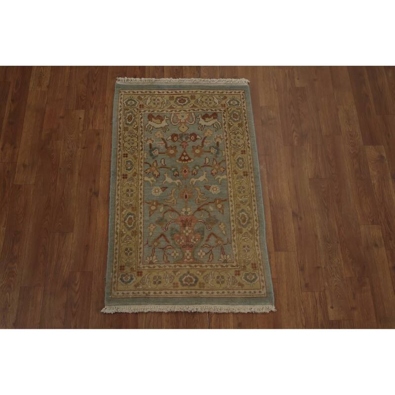 Hand Knotted Oriental 100% Wool Carpet Traditional Floral Navy Blue & Blues Ziegler Area Rug - 3' 2'' X 2' 0''