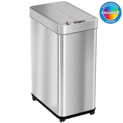 iTouchless 13 Gallon / 49 Liter Wings Lid Sensor Kitchen Trash Can with Wheels and Dual Odor Filters