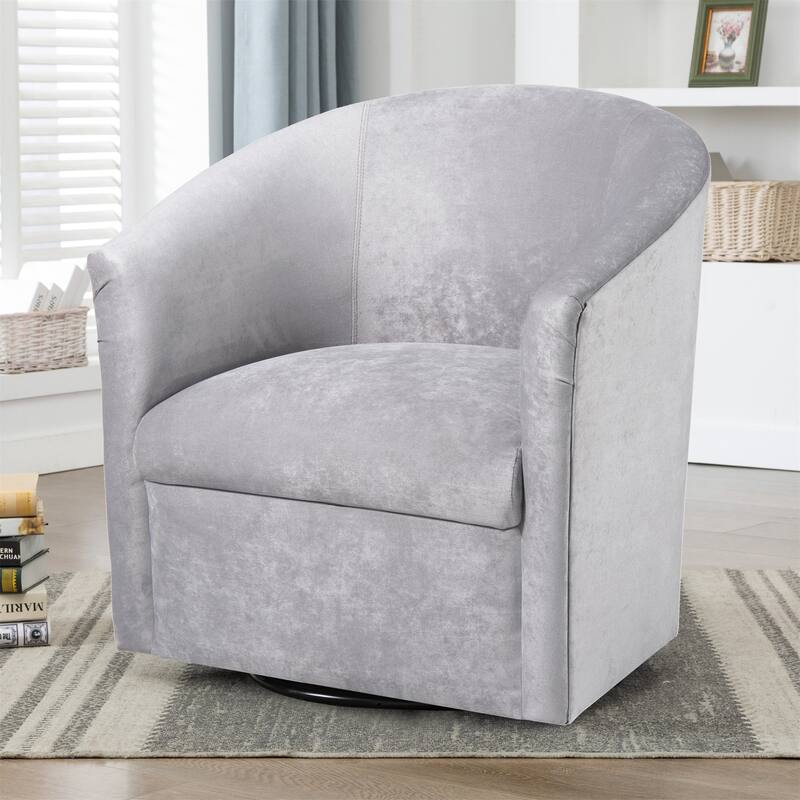 Microfiber Upholstered Swivel Chair W/ Hardwood Frame & Swivel Base - Silver
