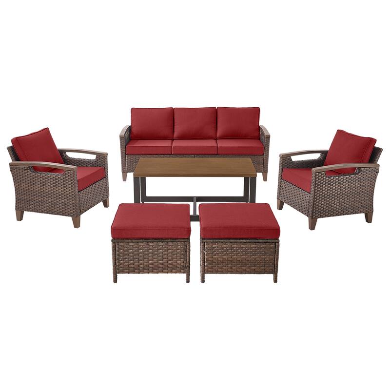 Pocassy Outdoor Patio Sofa Chair Ottoman Table Furniture Set