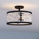 preview thumbnail 1 of 9, Wilder 3-Light Matte Black Modern Drum Semi Flush Mount Lighting Ceiling Fixture, White Swirl Glass Shade Matte Black - 13-in W x 9.5-in H x 13-in D
