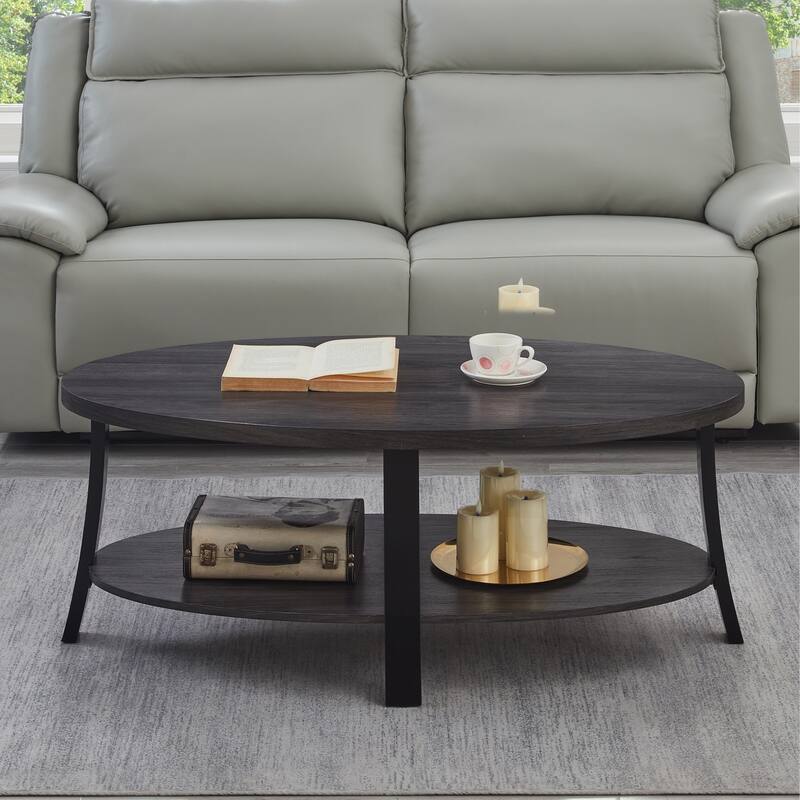 26" Modern Oval Coffee Table with Storage Shelf and Wide-curved Legs for Living Room