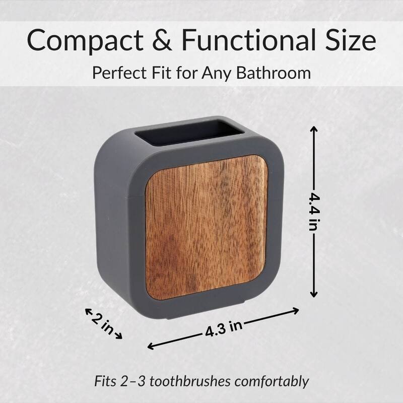 Modern Toothbrush Holder Rubber and Wood - 4.3 L x 2 W x 4.4 H