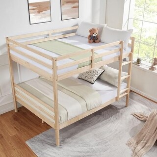 Full over Full Bunk Bed with Ladder,Wooden Bunk Bed with High Guardrail and Ladder for Kids, Teens, Dorm Rooms, and Guest Rooms