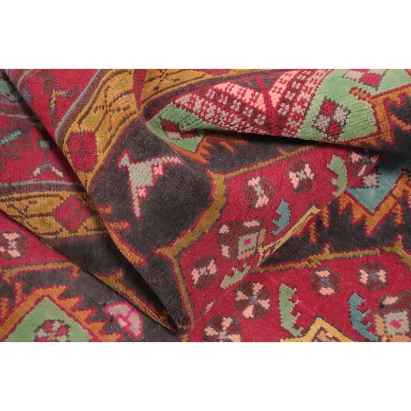 Hand Knotted Oriental 100% Wool Carpet Traditional Geometric Red Ardebil Runner Rug - 9' 4'' X 4' 5''