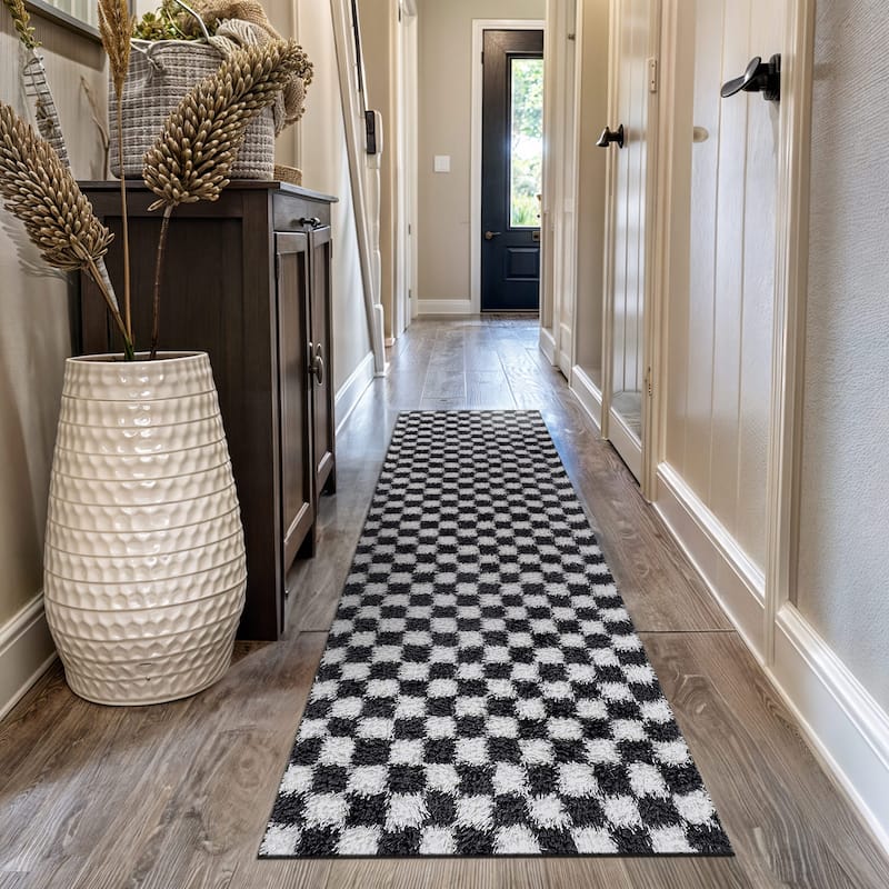 Block Shag Rug - Great for Living Room, Bedroom, or Entryway - Medium Pile, Easy to Clean - Anthracite Dark Gray - Anthracite - 2' 3" x 12'