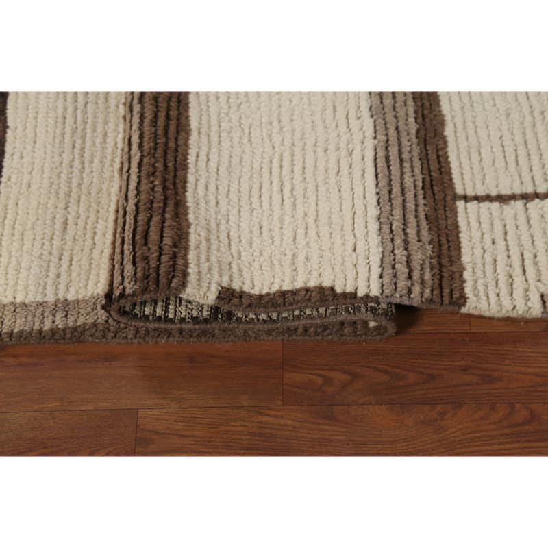 Moroccan Abstract Area Rug Hand-Knotted Geometric Wool Carpet - 8'10"x 12'2"
