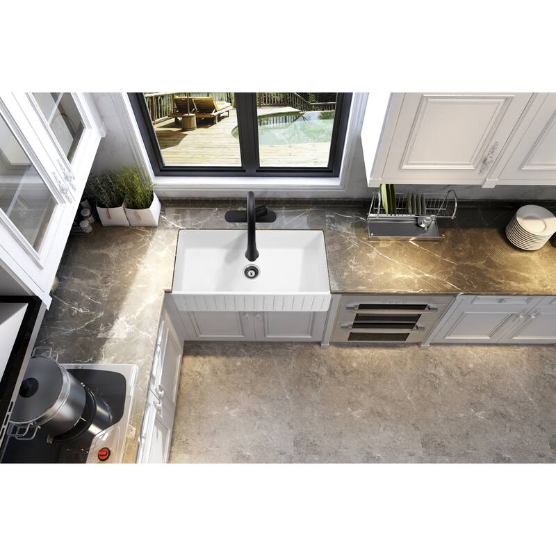 Roine 33 In. Farmhouse Apron Front Man Made Stone Single Bowl Kitchen Sink in Matte White