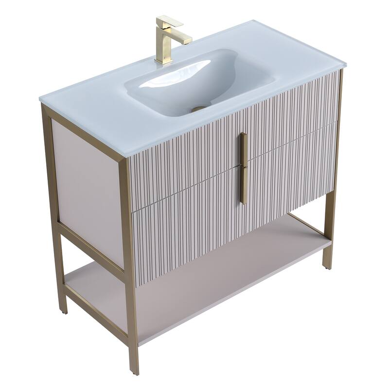 Fine Fixtures Serenity Modern Bathroom Vanity with White Glass Top