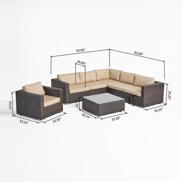 dimension image slide 7 of 15, Christopher Knight Home Santa Rosa Outdoor 7-piece Wicker Seating Sectional Set