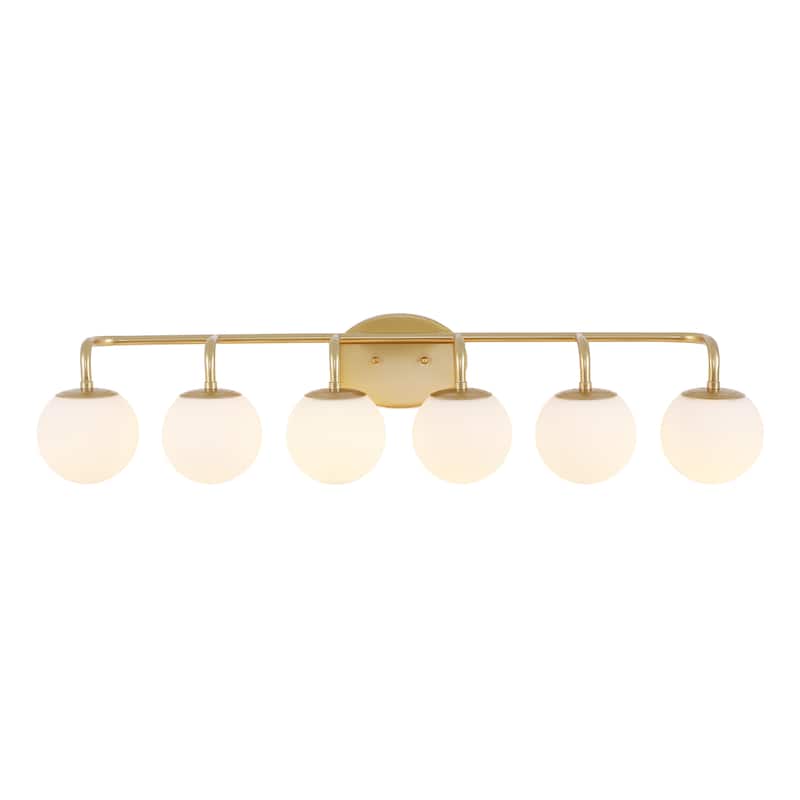 Globe Metal/Frosted Glass Modern LED Vanity, by JONATHAN Y - 6-Light - Gold Painting