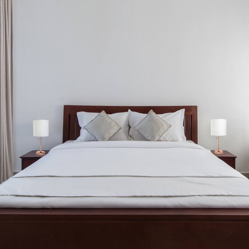 19.5 in. Rose Gold Finish Table Lamp with White Shade, Desk Lamp for Writing and Computer Desks, Set of 2