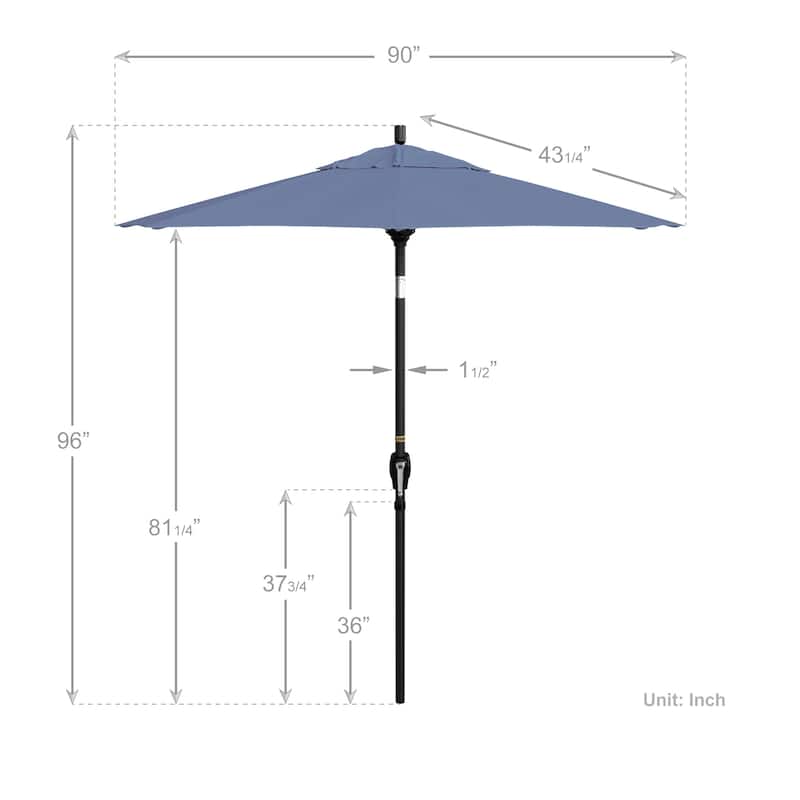 California Umbrella 75' Round Crank Lift Push Button Tilt Black Aluminum Patio Umbrella Sunbrella