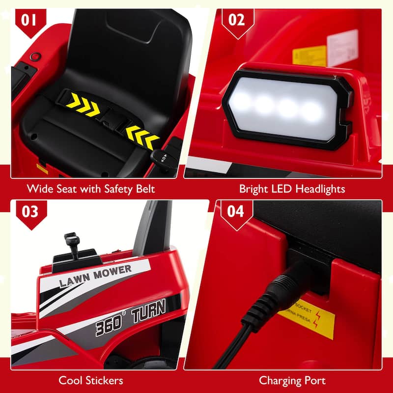 Costway 12V Ride on Lawn Mower with Dual Control Sticks LED Lights - See Details
