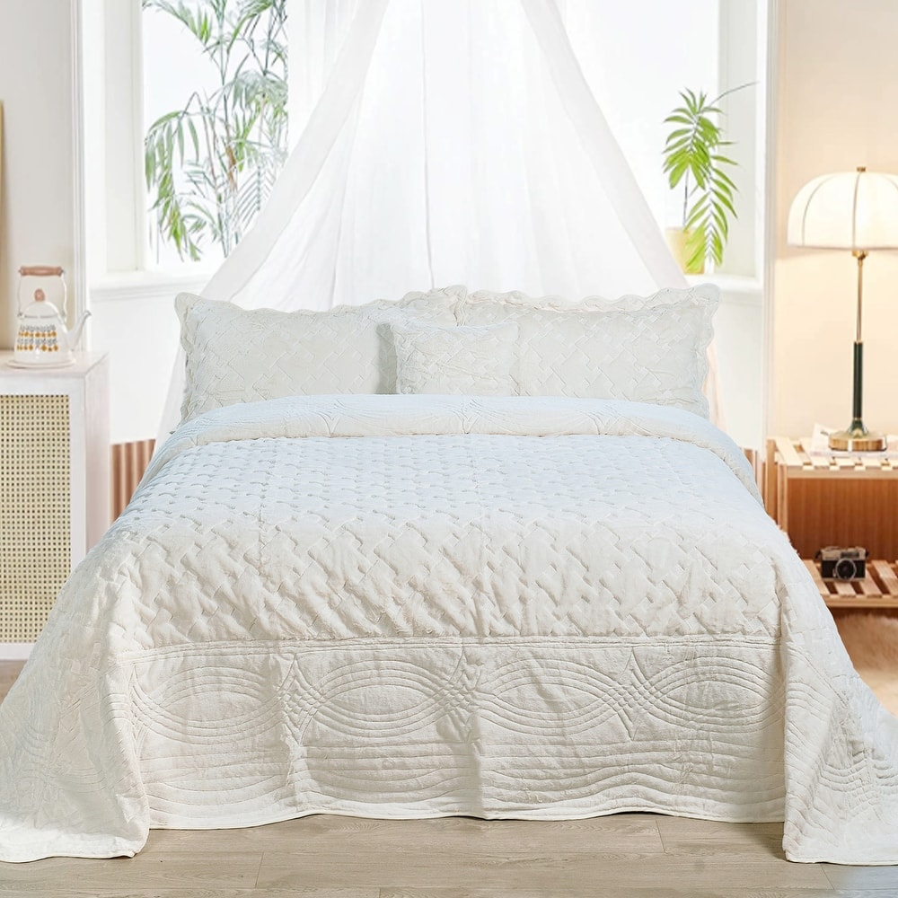 FauxFur Quilted Tatami 4-piece Bedspread Set