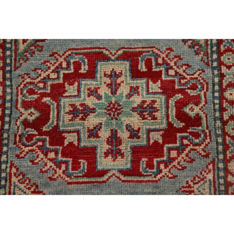 Light Blue Kazak Runner Rug Handmade Oriental Wool Carpet - 2'9" x 12'3"