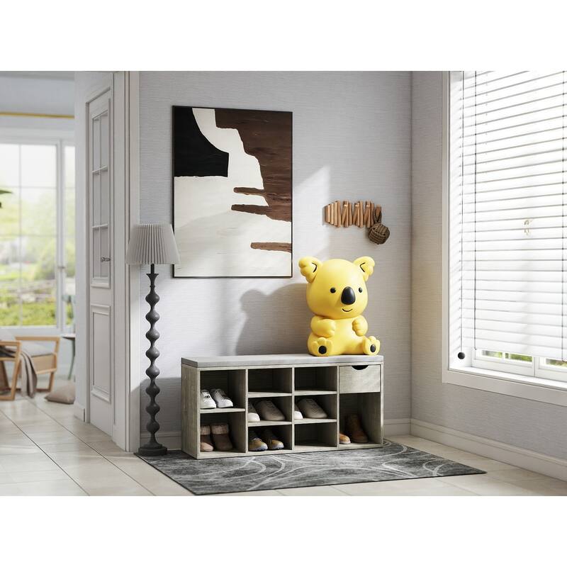 Shoe Bench, Entryway Bench with Padded Cushion, Drawer and Open Compartments, Bench with Storage, 3 Tier Shoe Rack Bench