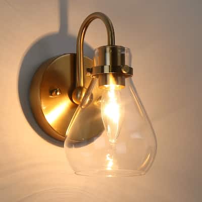 Nalia Modern Brass Gold 1-light Wall Sconces Dimmable Glass Bathroom Vanity Light - L4.7"x W7.5"x H8.5"